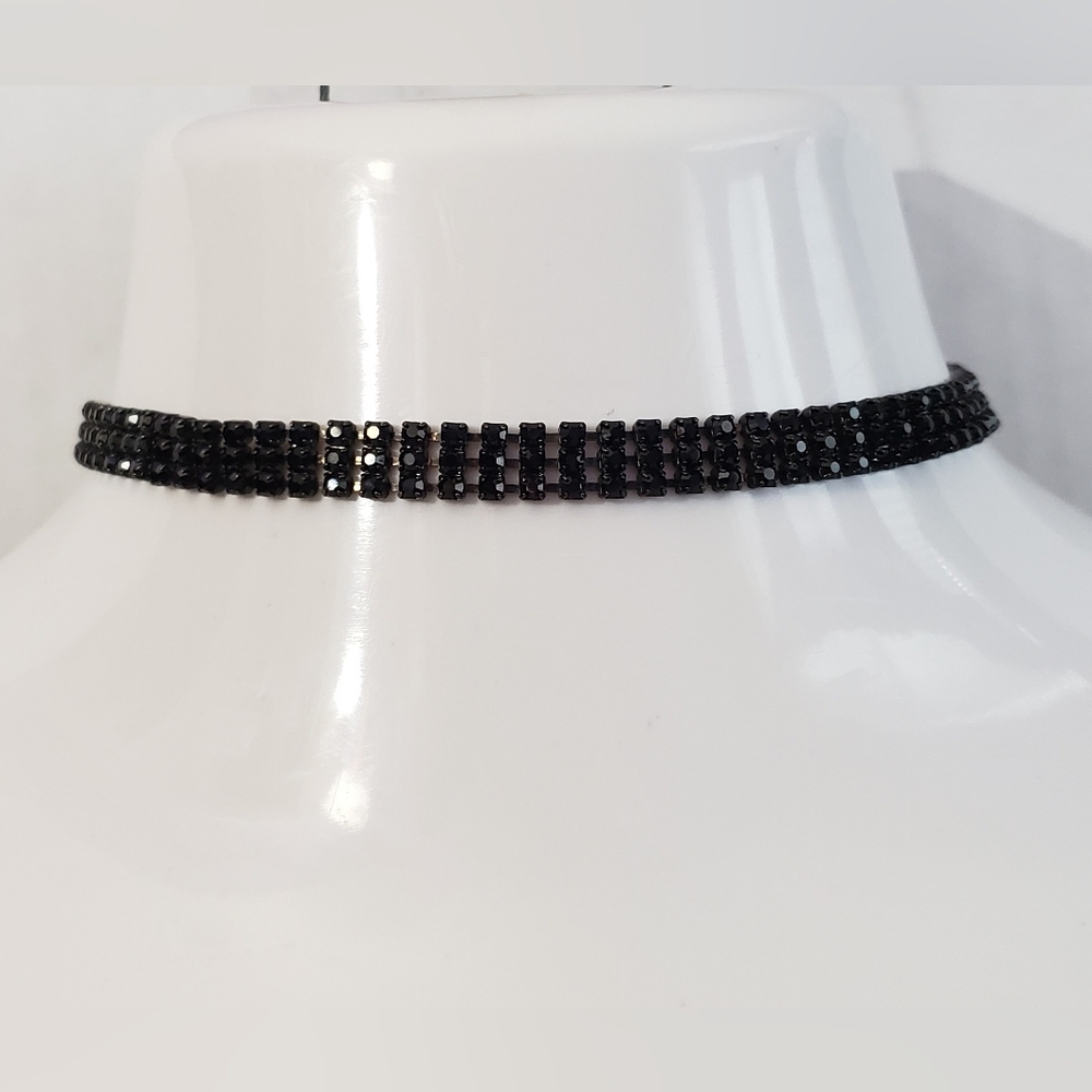 Black Crystal Rhinestone Choker Necklace- 15"